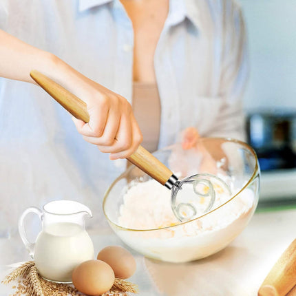 Danish Dough Whisk 2Pcs, Dutch Bread Whisk Hook, 13 Inch Premium Pastry Whisks, Wooden Hand Mixer, Stainless Steel Sourdough Baking Tools for Bread, Batter, Cake and More.