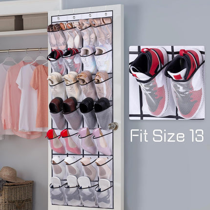 28 Large Mesh Pockets Over The Door Shoe Rack, Hanging Shoe Organizer for Closet Hanging Shoe Rack Holder Hanger, White.