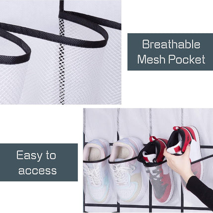 28 Large Mesh Pockets Over The Door Shoe Rack, Hanging Shoe Organizer for Closet Hanging Shoe Rack Holder Hanger, White.