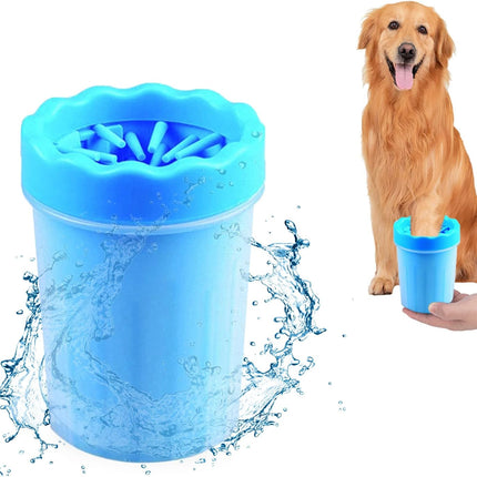 2 In 1 Portable Silicone Pet Cleaning Brush - Muddy Paw Washer Cup for Dogs and Cats, Grooming Foot Cleaner Gift for Pet Owners (Blue, Small).