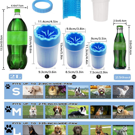 2 In 1 Portable Silicone Pet Cleaning Brush - Muddy Paw Washer Cup for Dogs and Cats, Grooming Foot Cleaner Gift for Pet Owners (Blue, Small).