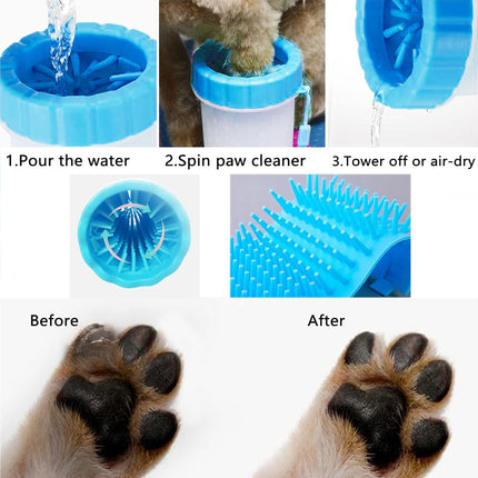 2 In 1 Portable Silicone Pet Cleaning Brush - Muddy Paw Washer Cup for Dogs and Cats, Grooming Foot Cleaner Gift for Pet Owners (Blue, Small).