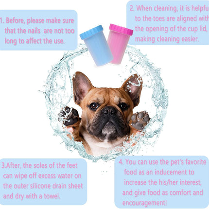 2 In 1 Portable Silicone Pet Cleaning Brush - Muddy Paw Washer Cup for Dogs and Cats, Grooming Foot Cleaner Gift for Pet Owners (Blue, Small).