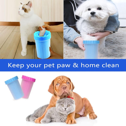 2 In 1 Portable Silicone Pet Cleaning Brush - Muddy Paw Washer Cup for Dogs and Cats, Grooming Foot Cleaner Gift for Pet Owners (Blue, Small).