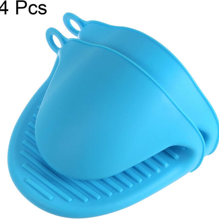 4pcs Thickened Mini Oven Gloves, Heat Resistant Silicone Oven Mitts Finger Pinch Grips Pot Holder for Kitchen, Cooking, Baking, BBQ Heat Resistant Gloves, Blue.