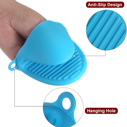 4pcs Thickened Mini Oven Gloves, Heat Resistant Silicone Oven Mitts Finger Pinch Grips Pot Holder for Kitchen, Cooking, Baking, BBQ Heat Resistant Gloves, Blue.