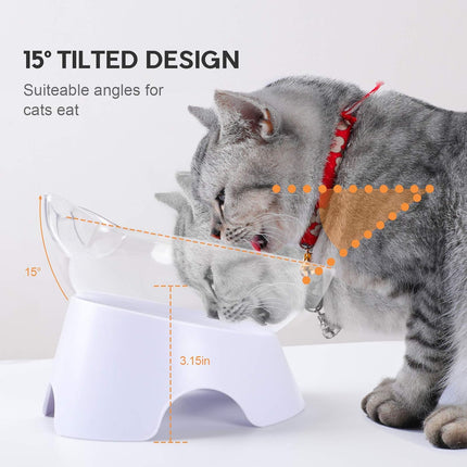 Anti Spill Tilted Cat Food Bowls, Whisker Fatigue Elevated Bowls Set for Cat and Puppy, Pet Bowl Holds About 1 Cup of Pet Food.