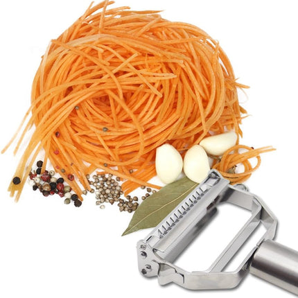 DenSan KG1009 Stainless Steel Julienne Peeler & Vegetable Peeler Multifunction Double-sided Blade Vegetable Cutter and Fruit Slicer Dual Blade(Silver).