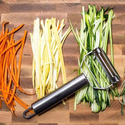 DenSan KG1009 Stainless Steel Julienne Peeler & Vegetable Peeler Multifunction Double-sided Blade Vegetable Cutter and Fruit Slicer Dual Blade(Silver).