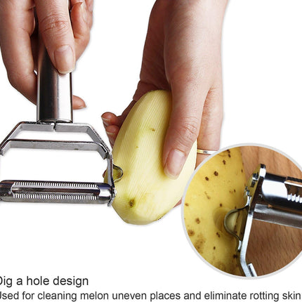 DenSan KG1009 Stainless Steel Julienne Peeler & Vegetable Peeler Multifunction Double-sided Blade Vegetable Cutter and Fruit Slicer Dual Blade(Silver).