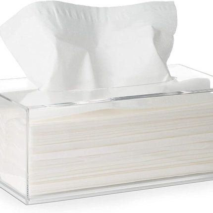 Facial Tissue Box Cover Holder- Rectangle Organizer for Bathroom Vanity, Countertops, Tables, Clear Acrylic.