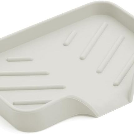 Silicone Soap Dish with Drain Spout, Soap Dispenser Holder for Shower Bathroom, Sponge Tray for Kitchen Sink (Beige, 4.7" x 3.6").