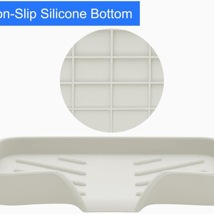 Silicone Soap Dish with Drain Spout, Soap Dispenser Holder for Shower Bathroom, Sponge Tray for Kitchen Sink (Beige, 4.7" x 3.6").