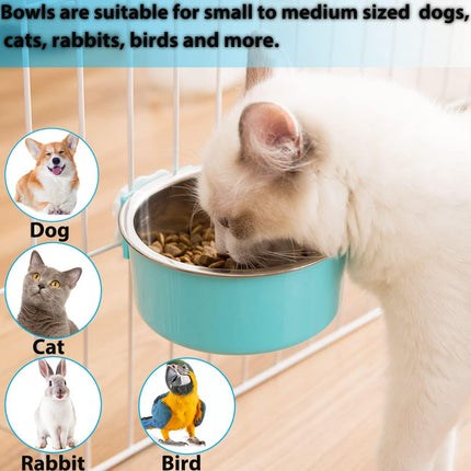 2 Pieces Crate Dog Bowl, Removable Stainless Steel Pet Kennel Hanging Food Water Feeder Bowl Cage Coop Cup for Puppy Medium Dog Cat Rabbit Ferret Bird.
