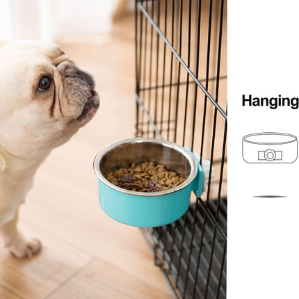 2 Pieces Crate Dog Bowl, Removable Stainless Steel Pet Kennel Hanging Food Water Feeder Bowl Cage Coop Cup for Puppy Medium Dog Cat Rabbit Ferret Bird.