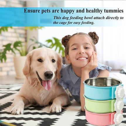 2 Pieces Crate Dog Bowl, Removable Stainless Steel Pet Kennel Hanging Food Water Feeder Bowl Cage Coop Cup for Puppy Medium Dog Cat Rabbit Ferret Bird.