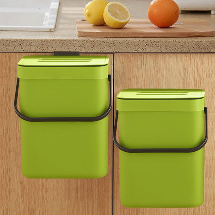 Small Plastic Trash Can, Hanging Small Trash Can with Lid Under Sink for Kitchen, Food Waste Bin for Countertop, Mountable Garbage Can for Bathroom, RV, 5L/1.3 Gal, Green.