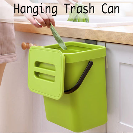 Small Plastic Trash Can, Hanging Small Trash Can with Lid Under Sink for Kitchen, Food Waste Bin for Countertop, Mountable Garbage Can for Bathroom, RV, 5L/1.3 Gal, Green.