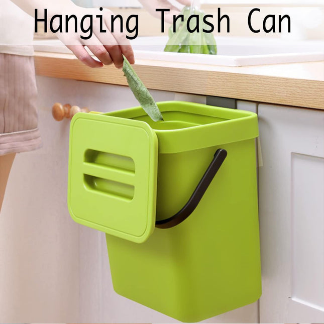 Small Plastic Trash Can, Hanging Small Trash Can with Lid Under Sink for Kitchen, Food Waste Bin for Countertop, Mountable Garbage Can for Bathroom, RV, 5L/1.3 Gal, Green.