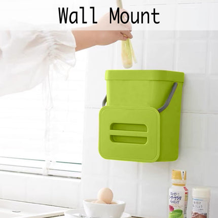 Small Plastic Trash Can, Hanging Small Trash Can with Lid Under Sink for Kitchen, Food Waste Bin for Countertop, Mountable Garbage Can for Bathroom, RV, 5L/1.3 Gal, Green.