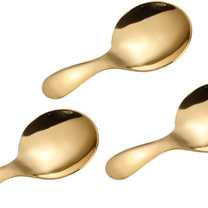3pcs Stainless Steel Mini Scoop for Canisters with Short Handle, Gold Mini Feed Spoon for Ice Cream Melon Baller, Short Handle Spoon for Tea Sugar Salt Condiments Dessert.