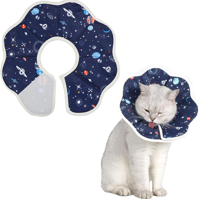 Soft Cat Recovery Collar,Adjustable Cat Cone,Cat Protective Cone Collar After Surgery,for Cats (Starry Sky, M).