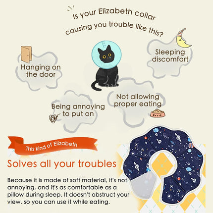 Soft Cat Recovery Collar,Adjustable Cat Cone,Cat Protective Cone Collar After Surgery,for Cats (Starry Sky, M).