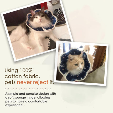 Soft Cat Recovery Collar,Adjustable Cat Cone,Cat Protective Cone Collar After Surgery,for Cats (Starry Sky, M).