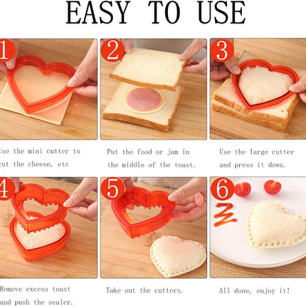 Sandwich Cutter and Sealer,Pack of 2 Bread Sandwich Pancake Maker,Kids Lunch Pastry Bread Cutter,Great for Lunchbox and Bento Box,Boys and Girls Kids Lunch(Heart,Round),blue,red.