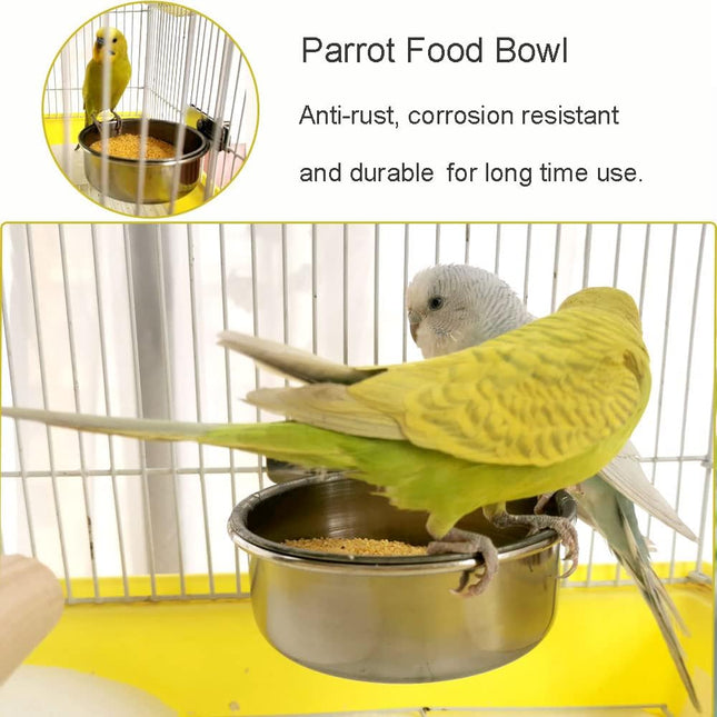 Bird Feeding Dish Cups Parrot Food Bowl Clamp Holder Coop Cup, 2PCS Bird Cage Water Bowl for Parakeet African Greys Conure Cockatiels Lovebird Budgie Chinchilla.