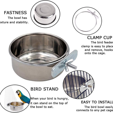 Bird Feeding Dish Cups Parrot Food Bowl Clamp Holder Coop Cup, 2PCS Bird Cage Water Bowl for Parakeet African Greys Conure Cockatiels Lovebird Budgie Chinchilla.