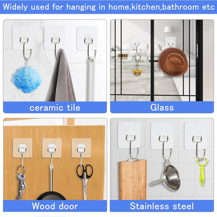 10 Packs Large Wall Hooks for Hanging Heavy Duty 33lb(Max), Waterproof Transparent Adhesive Wall Hooks Wall Hangers Without Nails Sticky Hooks for Bathroom Shower Kitchen Door Utility Hooks Hanger.