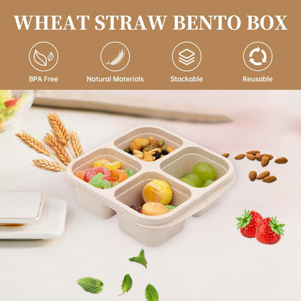 5 Pack Bento Lunch Box，4 Compartment Snack Containers，Divided Bento Snack Box，Meal Prep Lunch Containers, Lunch Box Kids/Toddle/Adults,Food Storage Containers for School, Work and Travel (5 pack).