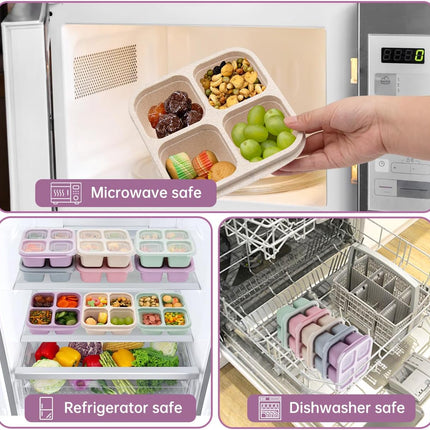 5 Pack Bento Lunch Box，4 Compartment Snack Containers，Divided Bento Snack Box，Meal Prep Lunch Containers, Lunch Box Kids/Toddle/Adults,Food Storage Containers for School, Work and Travel (5 pack).