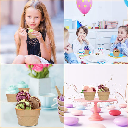 6 Pack Plastic Ice Cream Bowls with Spoons,Reusable Plastic ice Cream Cups,Cartoon Candy Colorice Cream Bowls Set for Sundae Frozen Yogurt Summer Holiday Parties.