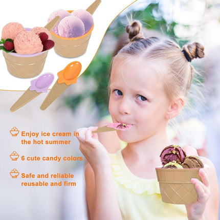 6 Pack Plastic Ice Cream Bowls with Spoons,Reusable Plastic ice Cream Cups,Cartoon Candy Colorice Cream Bowls Set for Sundae Frozen Yogurt Summer Holiday Parties.