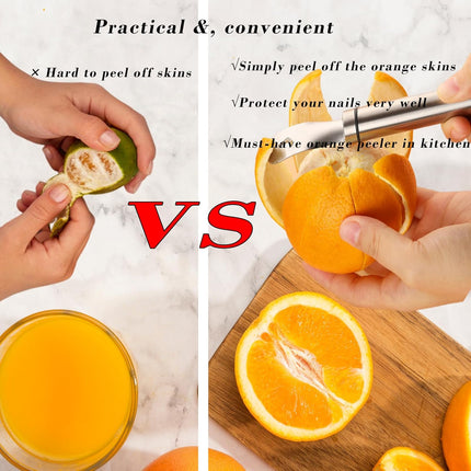 2PCS Stainless Steel Orange Peeler，Grapefruit Peeler，Easy to Peel, Long Handle Orange Citrus Peeler Tool, Triangular-Blade & Zigzag-Shovel Orange Peeler Gadget(2PCS).