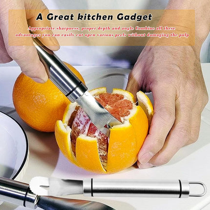 2PCS Stainless Steel Orange Peeler，Grapefruit Peeler，Easy to Peel, Long Handle Orange Citrus Peeler Tool, Triangular-Blade & Zigzag-Shovel Orange Peeler Gadget(2PCS).