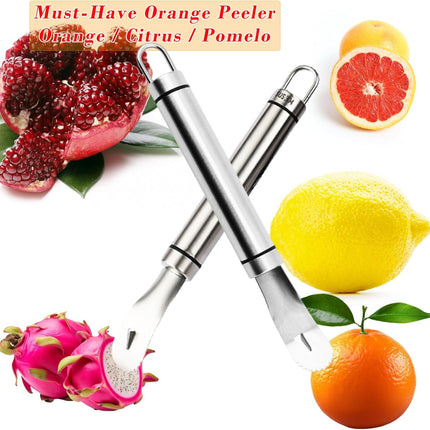 2PCS Stainless Steel Orange Peeler，Grapefruit Peeler，Easy to Peel, Long Handle Orange Citrus Peeler Tool, Triangular-Blade & Zigzag-Shovel Orange Peeler Gadget(2PCS).