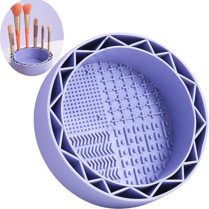 Makeup Brush Cleaner, Sillicon Brushes Cleaning Mat Brush Holder Bowl Prtable Cleaning Tool (Purple).
