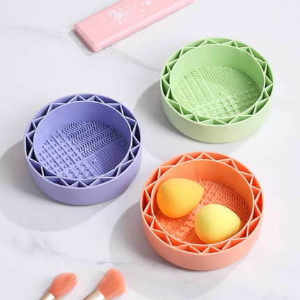 Makeup Brush Cleaner, Sillicon Brushes Cleaning Mat Brush Holder Bowl Prtable Cleaning Tool (Purple).