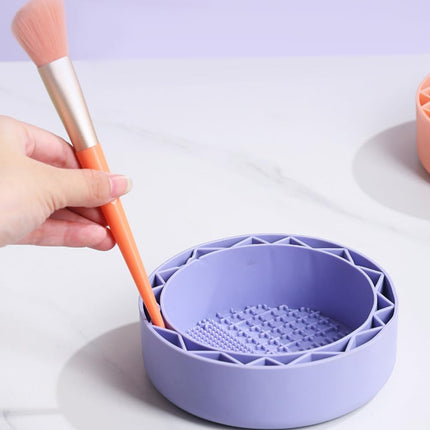 Makeup Brush Cleaner, Sillicon Brushes Cleaning Mat Brush Holder Bowl Prtable Cleaning Tool (Purple).