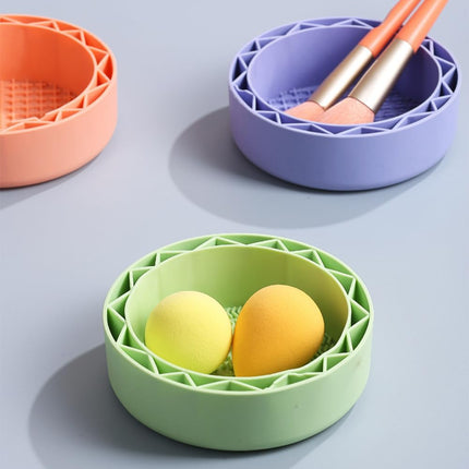 Makeup Brush Cleaner, Sillicon Brushes Cleaning Mat Brush Holder Bowl Prtable Cleaning Tool (Purple).