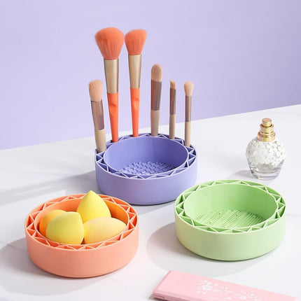 Makeup Brush Cleaner, Sillicon Brushes Cleaning Mat Brush Holder Bowl Prtable Cleaning Tool (Purple).