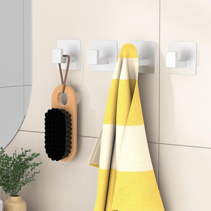 Adhesive Towel Hooks, 4 Pack Sticky Hooks for Hanging Heavy Duty, Coat/Towel Hooks Wall Hooks for Bathroom Kitchen Hotel (Silver).