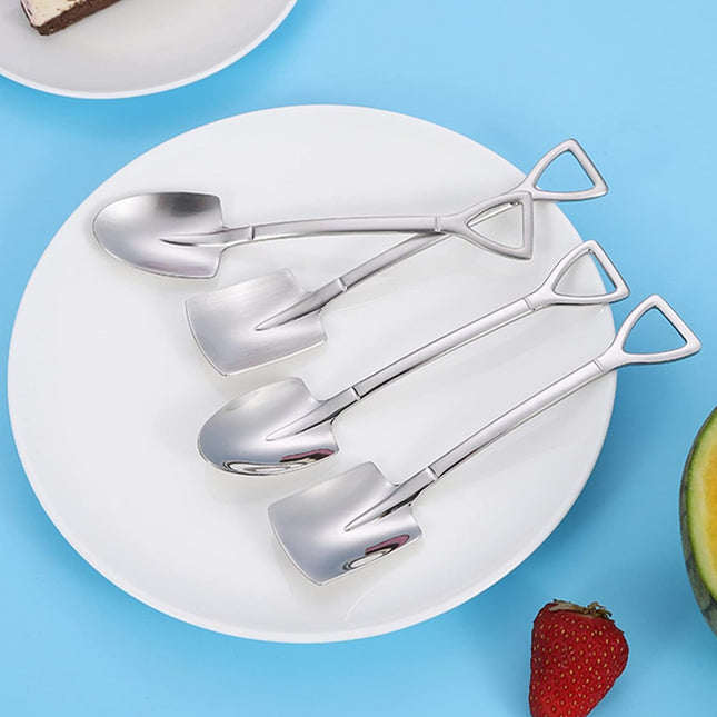 Fruit Dessert Shovel Spoons Set 4PCS, 6 inch Stainless Steel Mixed Dinner Teaspoon Spoons for Dessert Coffee Tea Ice Cream Fruit Cake for Home Kitchen Restaurant.