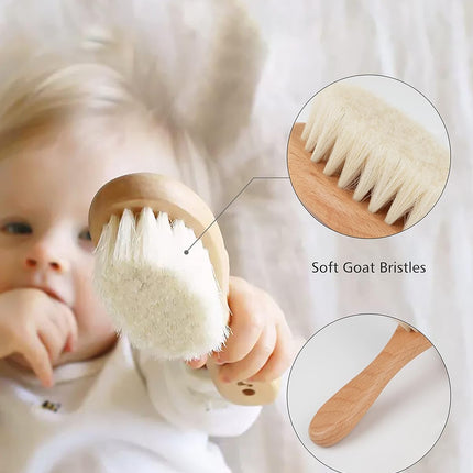 Baby Hair Brush, 2 Pcs Baby Hair Brush with Wooden Handle, Natural Soft Goat Bristles Cradle Cap Brush for Newborns & Toddlers.