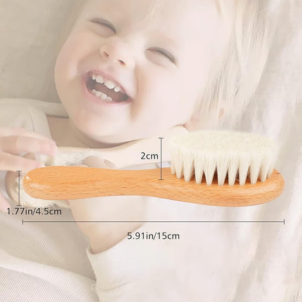 Baby Hair Brush, 2 Pcs Baby Hair Brush with Wooden Handle, Natural Soft Goat Bristles Cradle Cap Brush for Newborns & Toddlers.
