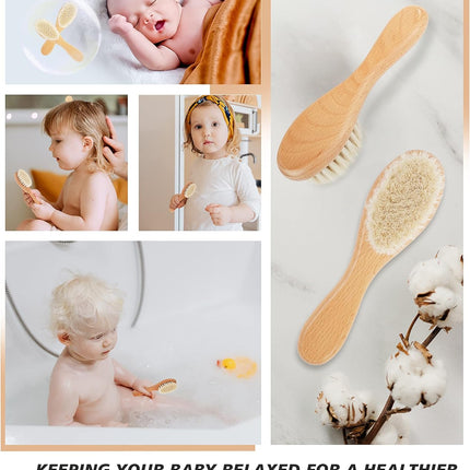 Baby Hair Brush, 2 Pcs Baby Hair Brush with Wooden Handle, Natural Soft Goat Bristles Cradle Cap Brush for Newborns & Toddlers.