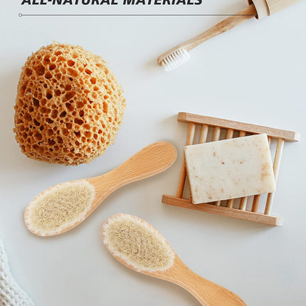 Baby Hair Brush, 2 Pcs Baby Hair Brush with Wooden Handle, Natural Soft Goat Bristles Cradle Cap Brush for Newborns & Toddlers.